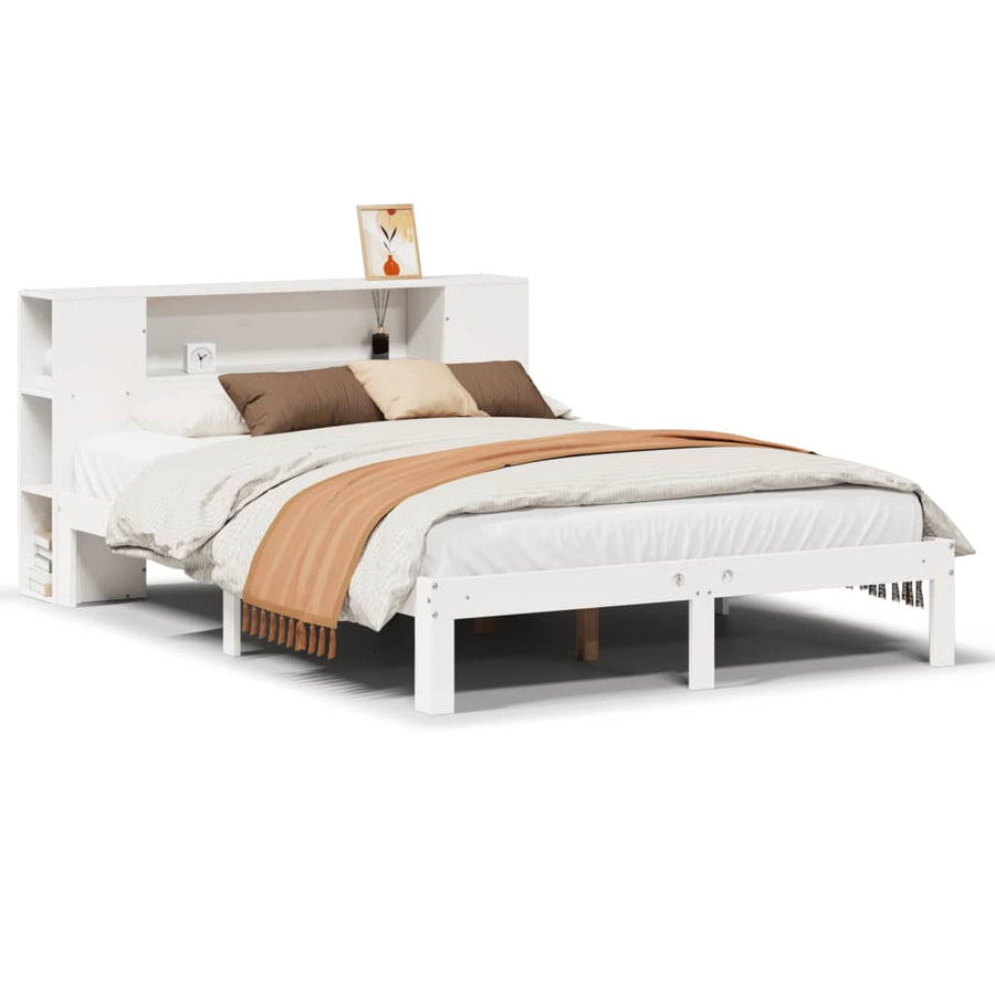 Bed met boekenkast zonder matras grenenhout wit 140x190 cm