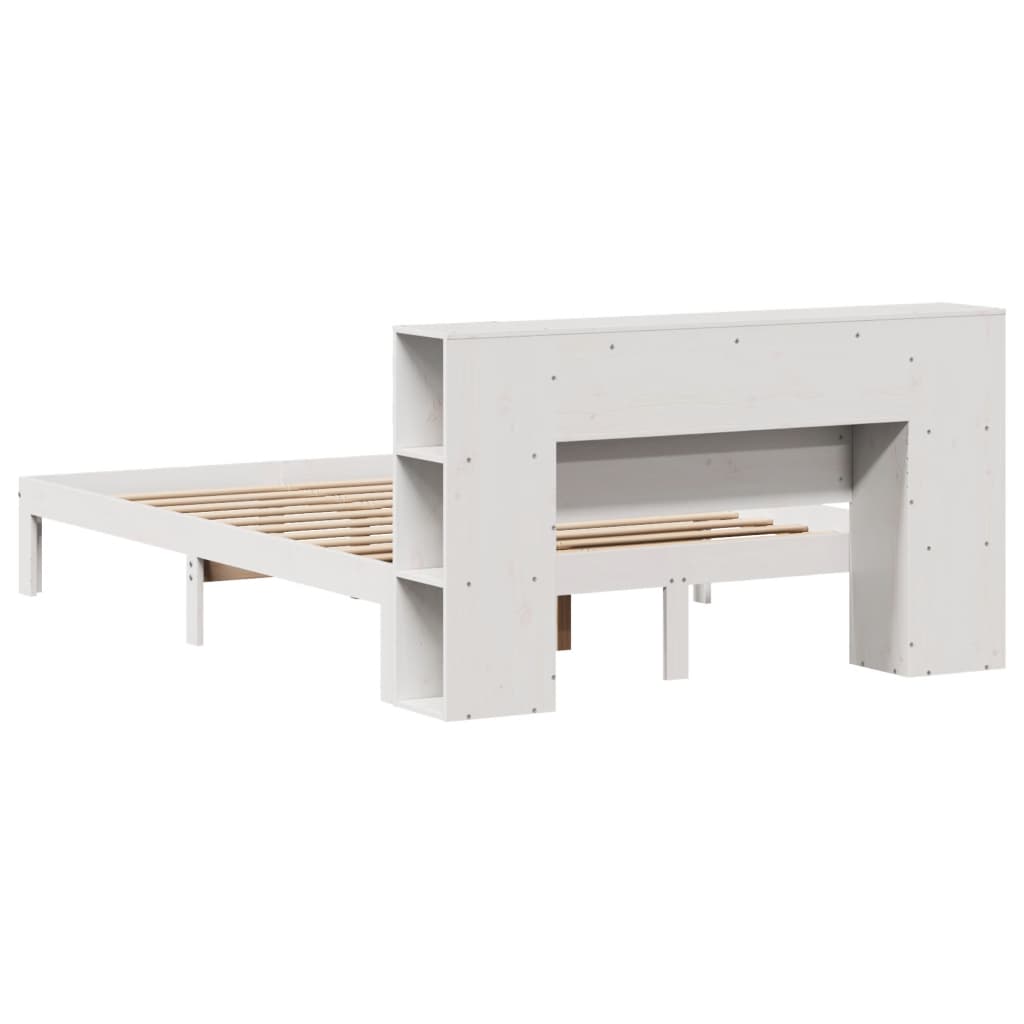 Bed met boekenkast zonder matras grenenhout wit 140x190 cm