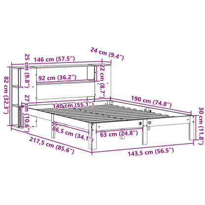 Bed met boekenkast zonder matras grenenhout wit 140x190 cm