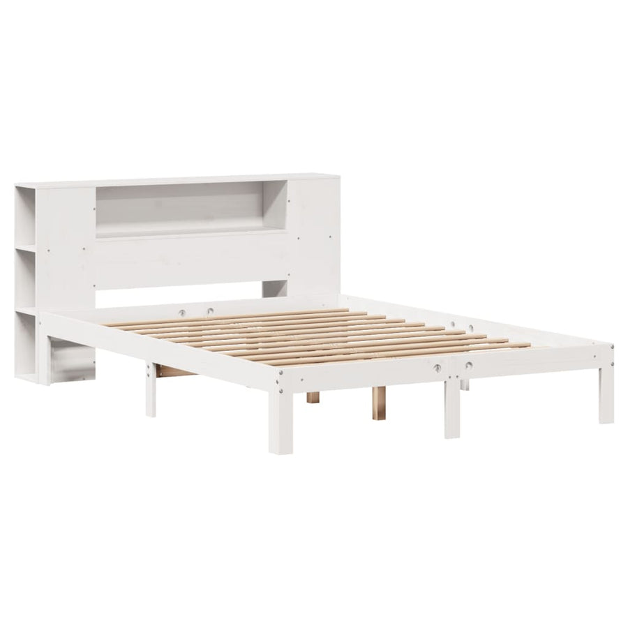 Bed met boekenkast zonder matras grenenhout wit 160x200 cm