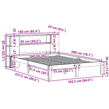 Bed met boekenkast zonder matras grenenhout wit 160x200 cm