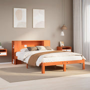 Bed met boekenkast grenenhout wasbruin 135x190 cm