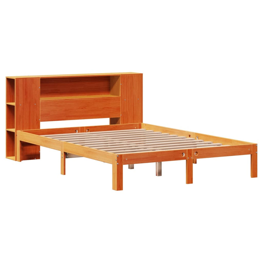 Bed met boekenkast zonder matras grenenhout wasbruin 140x190 cm