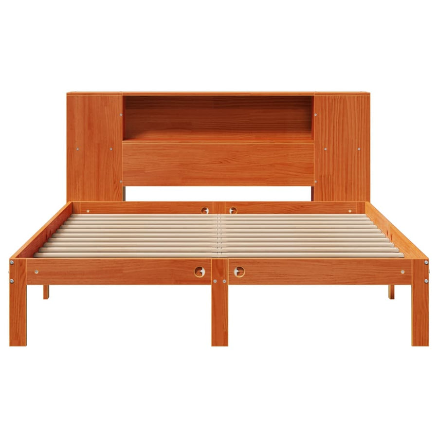 Bed met boekenkast zonder matras grenenhout wasbruin 140x190 cm