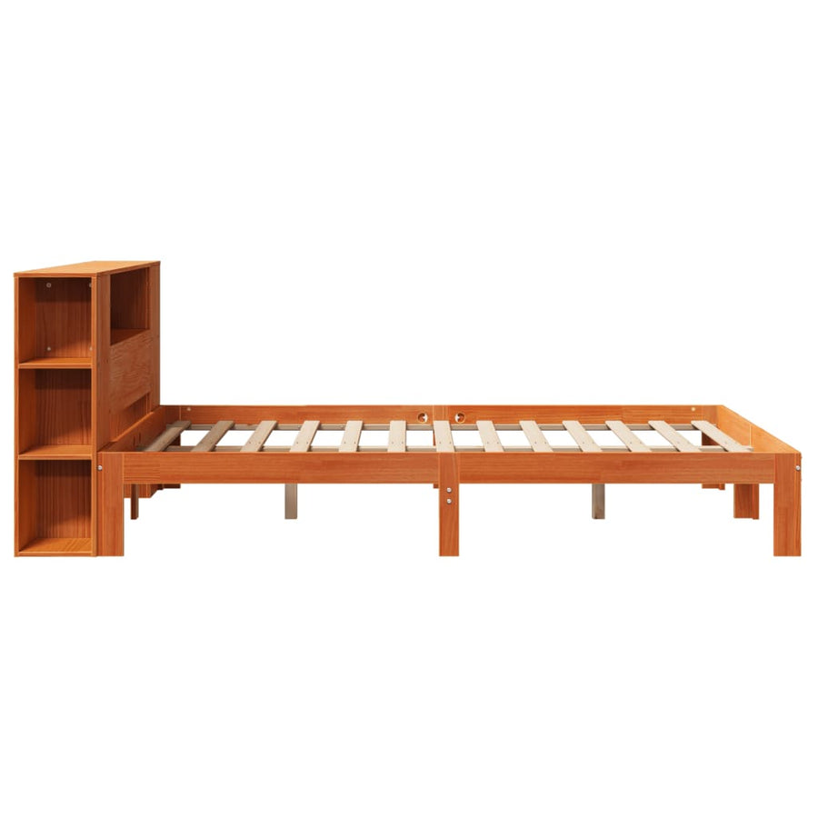 Bed met boekenkast zonder matras grenenhout wasbruin 140x190 cm