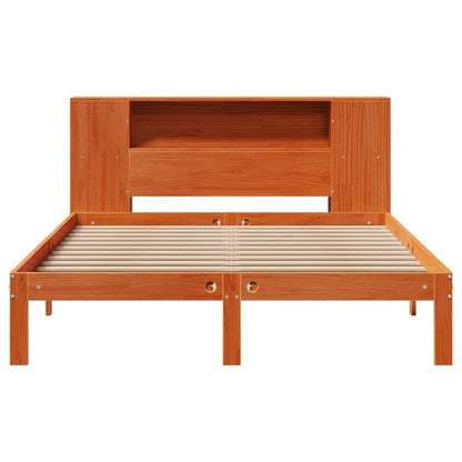 Bed met boekenkast zonder matras grenenhout wasbruin 140x200 cm