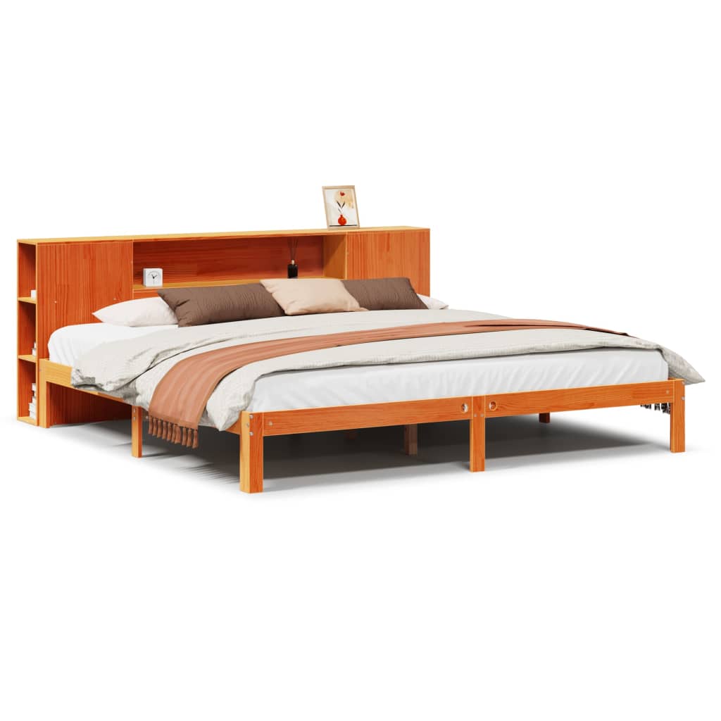 Bed met boekenkast zonder matras grenenhout wasbruin 180x200 cm