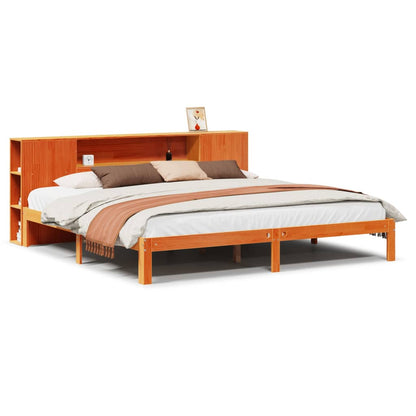 Bed met boekenkast zonder matras grenenhout wasbruin 180x200 cm