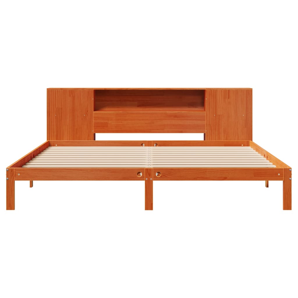 Bed met boekenkast zonder matras grenenhout wasbruin 180x200 cm