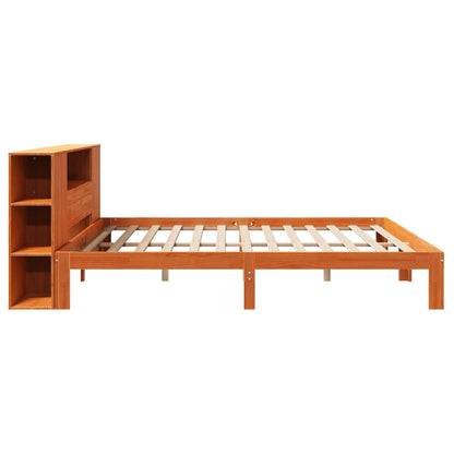 Bed met boekenkast zonder matras grenenhout wasbruin 180x200 cm