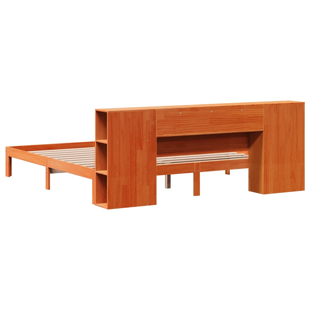 Bed met boekenkast zonder matras grenenhout wasbruin 180x200 cm