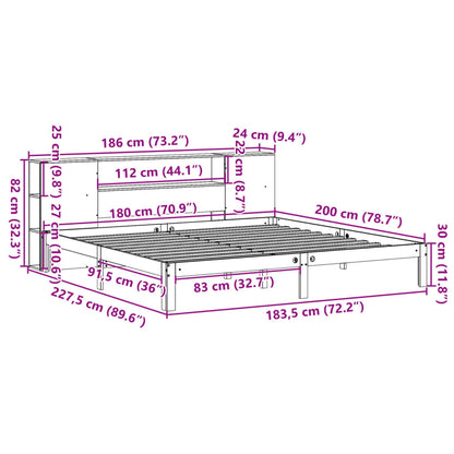 Bed met boekenkast zonder matras grenenhout wasbruin 180x200 cm