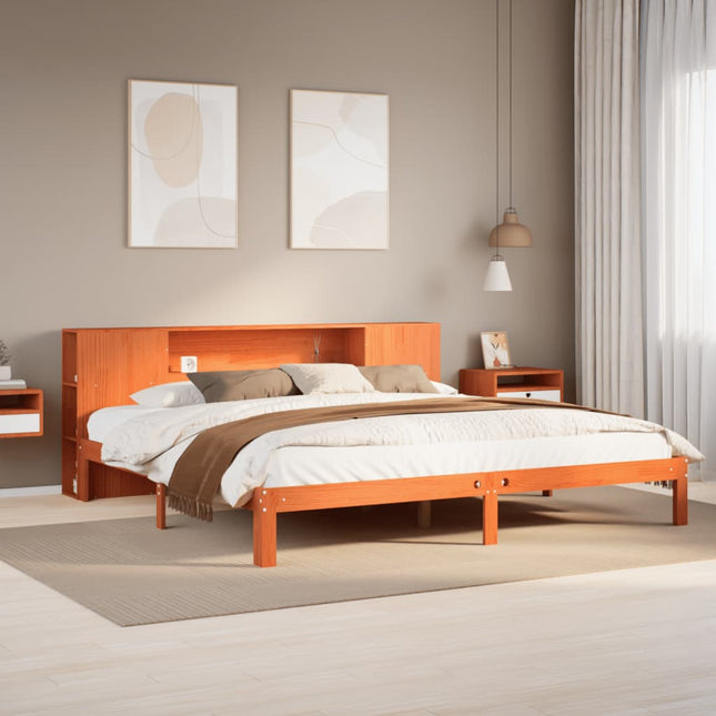 Bed met boekenkast zonder matras grenenhout wasbruin 180x200 cm