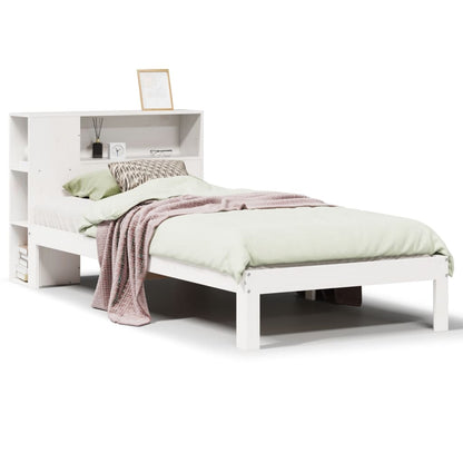 Bed met boekenkast zonder matras grenenhout wit 75x190 cm