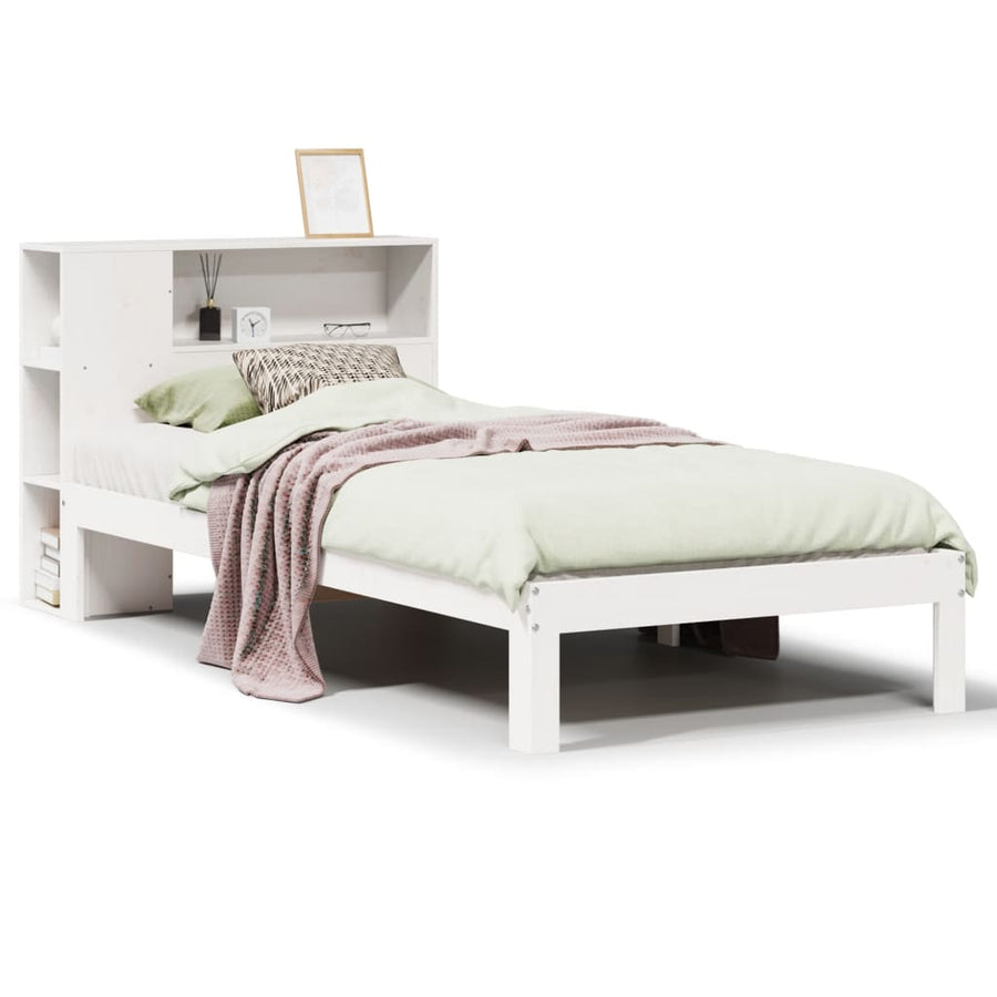 Bed met boekenkast zonder matras grenenhout wit 75x190 cm