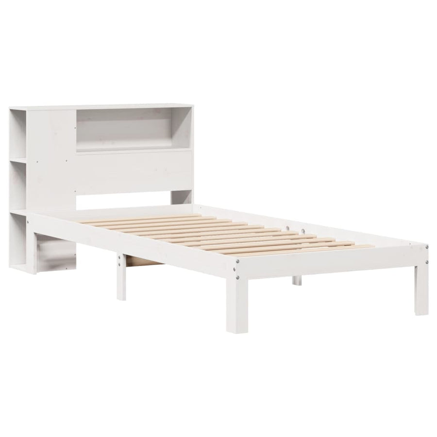 Bed met boekenkast zonder matras grenenhout wit 75x190 cm