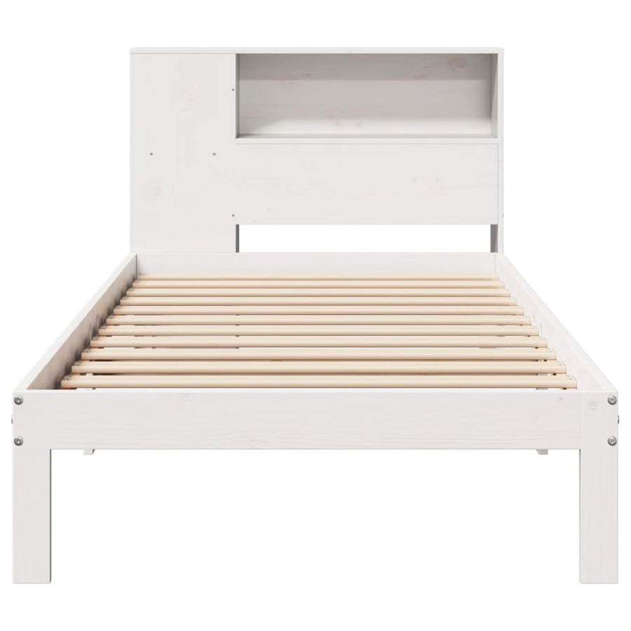 Bed met boekenkast zonder matras grenenhout wit 75x190 cm