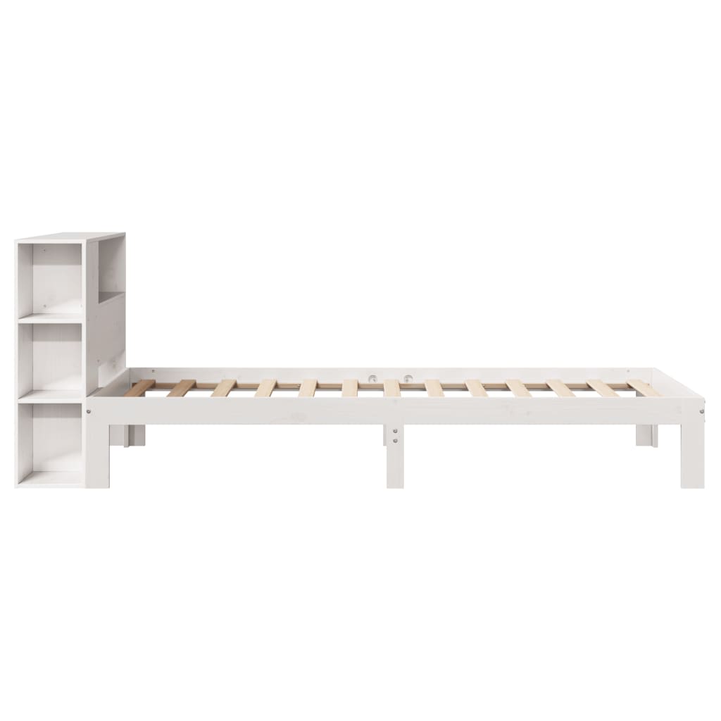 Bed met boekenkast zonder matras grenenhout wit 75x190 cm