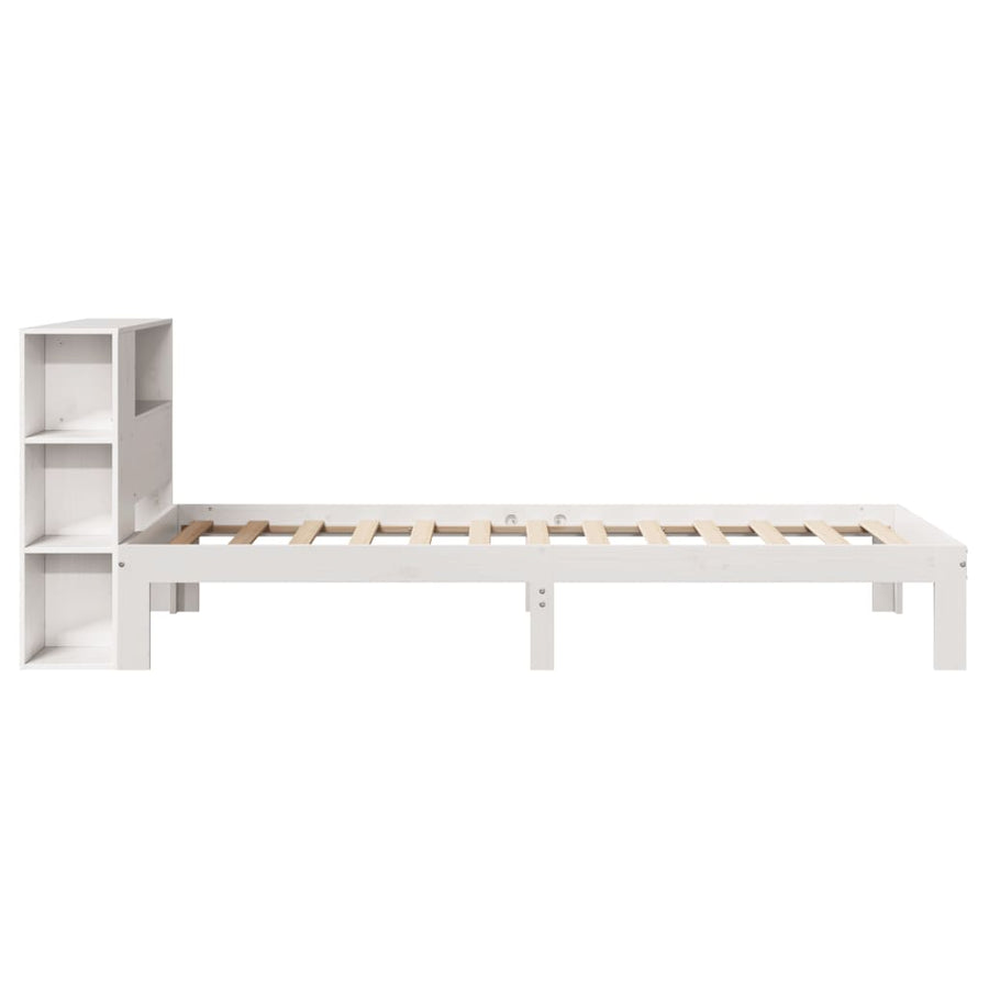 Bed met boekenkast zonder matras grenenhout wit 75x190 cm