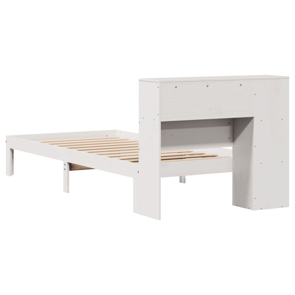 Bed met boekenkast zonder matras grenenhout wit 75x190 cm