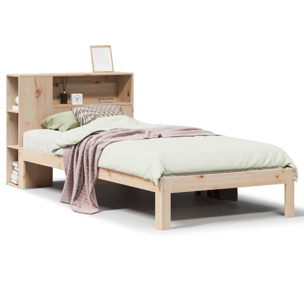 Bed met boekenkast zonder matras massief grenenhout 90x200 cm
