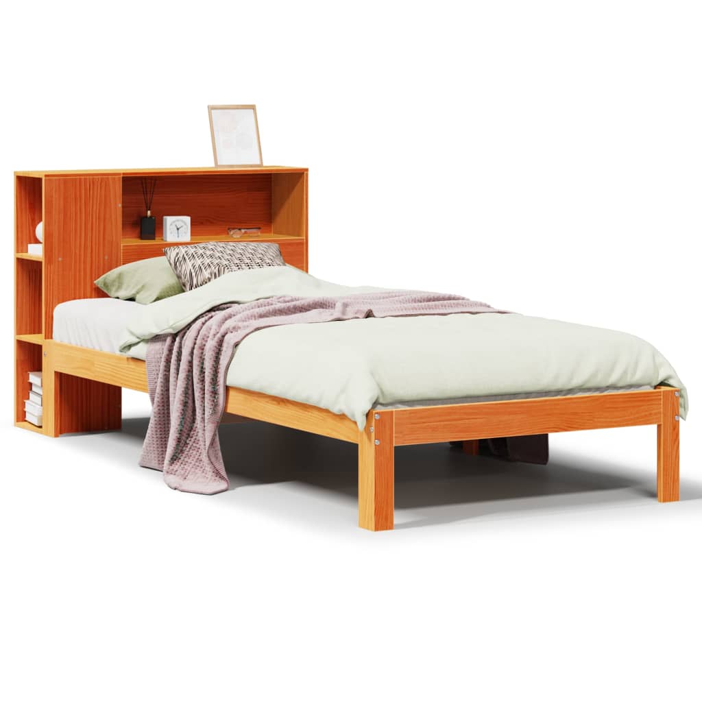 Bed met boekenkast zonder matras grenenhout wasbruin 100x200 cm