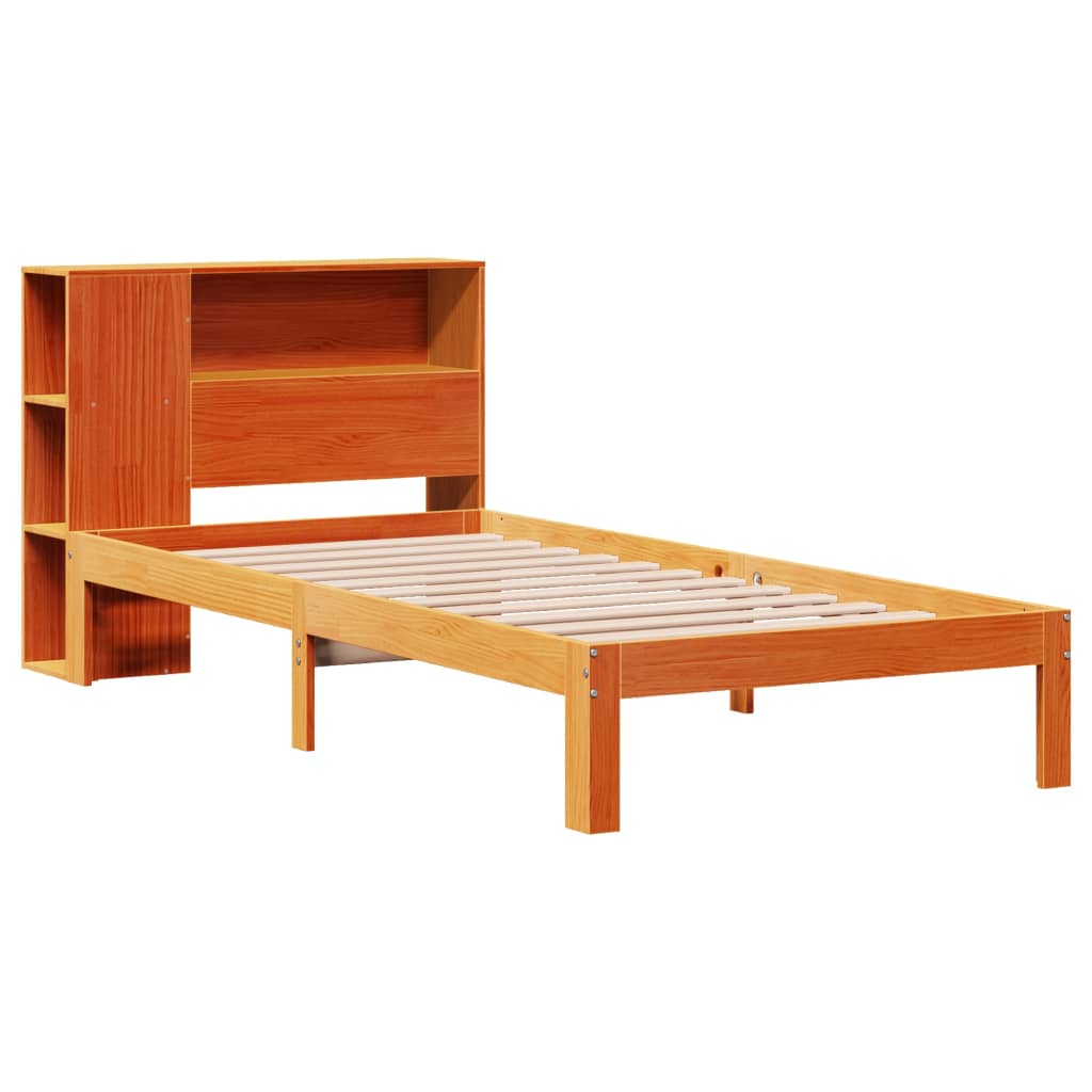 Bed met boekenkast zonder matras grenenhout wasbruin 100x200 cm
