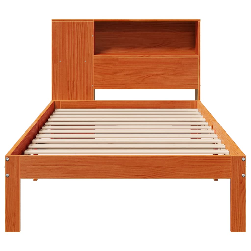Bed met boekenkast zonder matras grenenhout wasbruin 100x200 cm