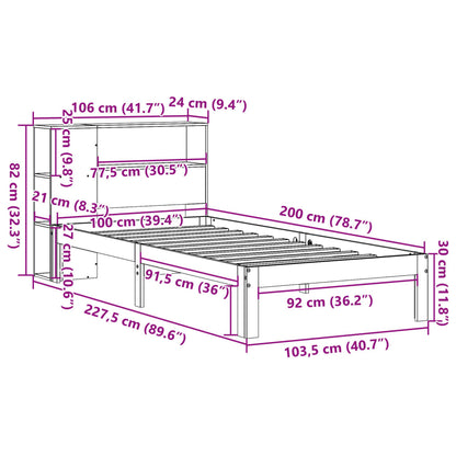 Bed met boekenkast zonder matras grenenhout wasbruin 100x200 cm