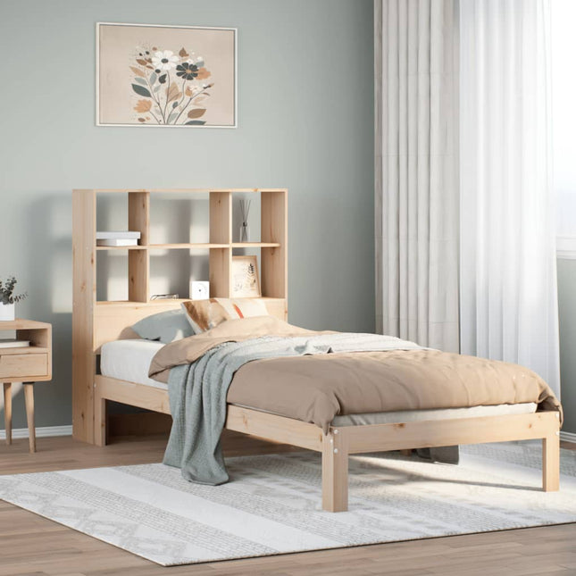 Bed met boekenkast zonder matras massief grenenhout 75x190 cm