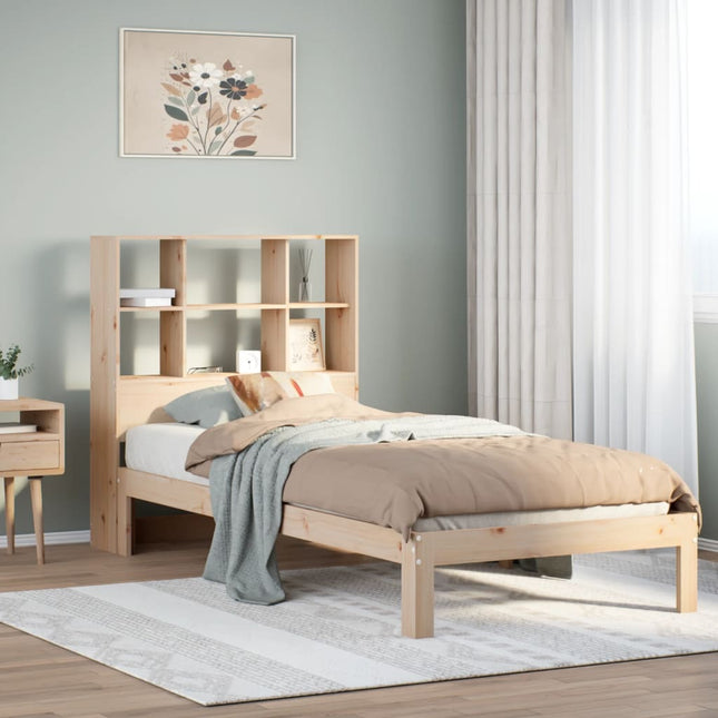 Bed met boekenkast zonder matras massief grenenhout 90x190 cm