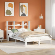 Bed 140x190 cm massief grenenhout wit met boekenkast