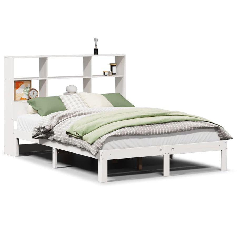 Bed met boekenkast zonder matras grenenhout wit 160x200 cm