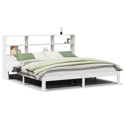 Bed met boekenkast zonder matras grenenhout wit 180x200 cm
