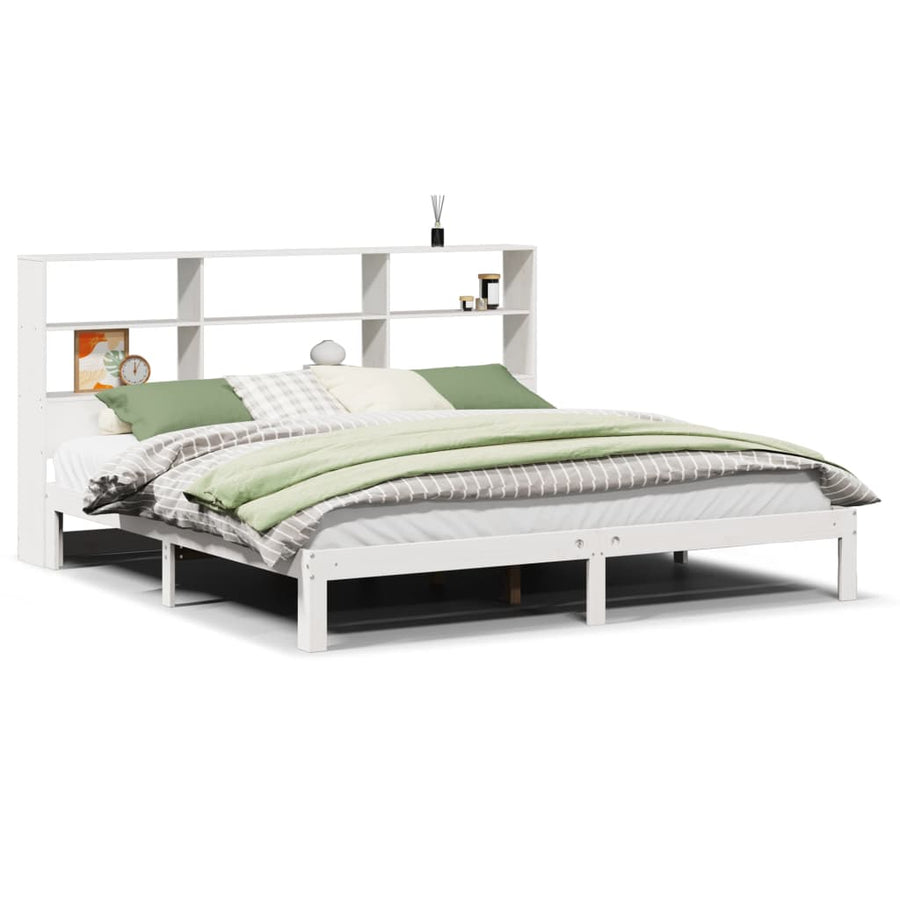Bed met boekenkast zonder matras grenenhout wit 180x200 cm