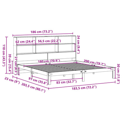 Bed met boekenkast zonder matras grenenhout wit 180x200 cm
