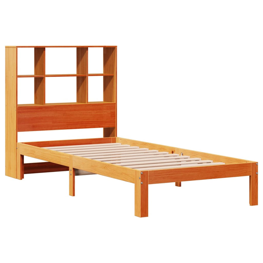 Bed met boekenkast zonder matras grenenhout wasbruin 75x190 cm