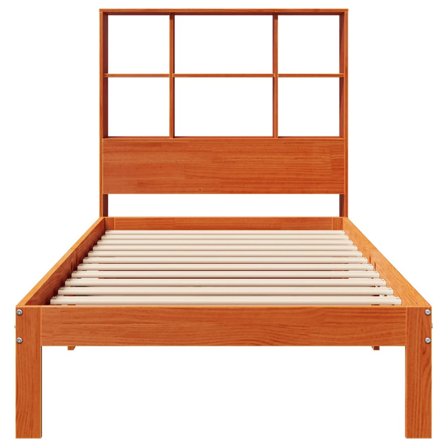 Bed met boekenkast zonder matras grenenhout wasbruin 75x190 cm