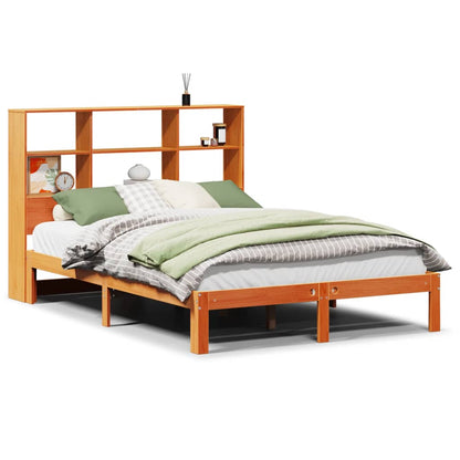Bed met boekenkast zonder matras grenenhout wasbruin 135x190 cm