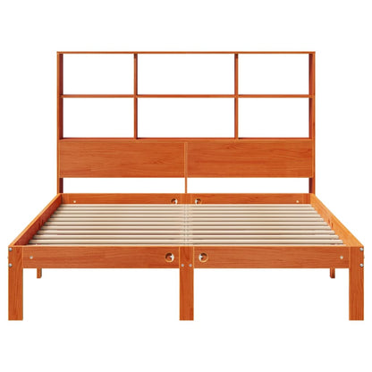 Bed met boekenkast zonder matras grenenhout wasbruin 140x190 cm