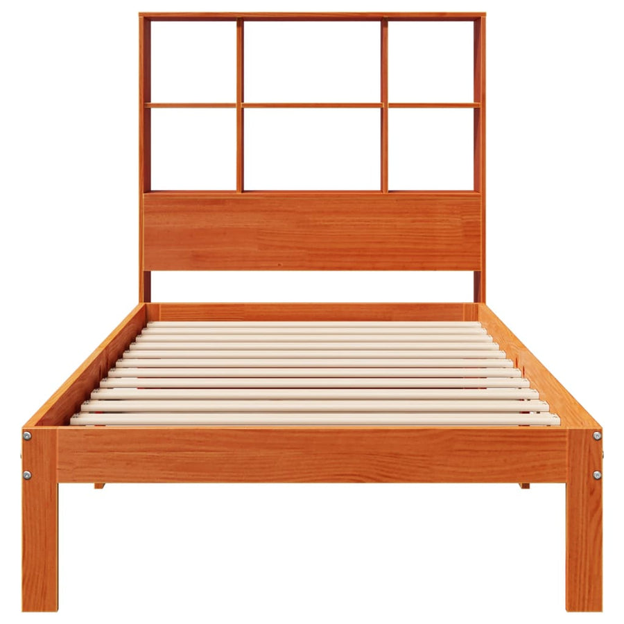 Bed met boekenkast zonder matras grenenhout wasbruin 100x200 cm