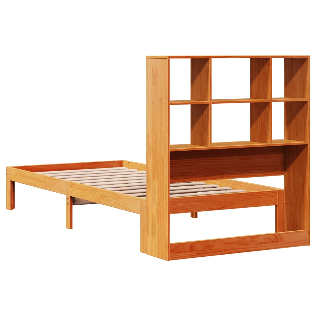 Bed met boekenkast zonder matras grenenhout wasbruin 100x200 cm