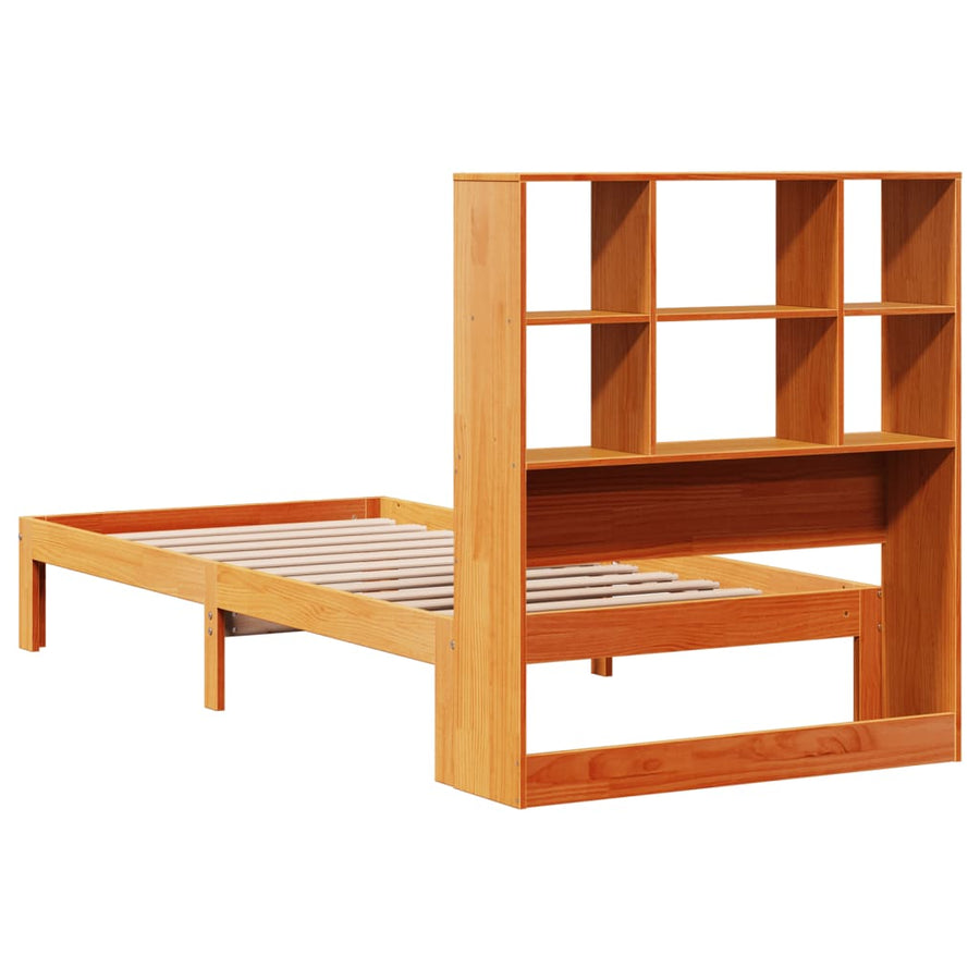 Bed met boekenkast zonder matras grenenhout wasbruin 100x200 cm