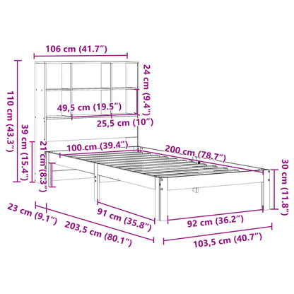 Bed met boekenkast zonder matras grenenhout wasbruin 100x200 cm