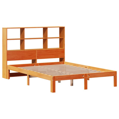 Bed met boekenkast zonder matras grenenhout wasbruin 140x200 cm