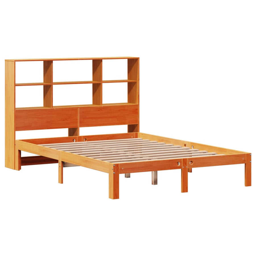 Bed met boekenkast zonder matras grenenhout wasbruin 140x200 cm