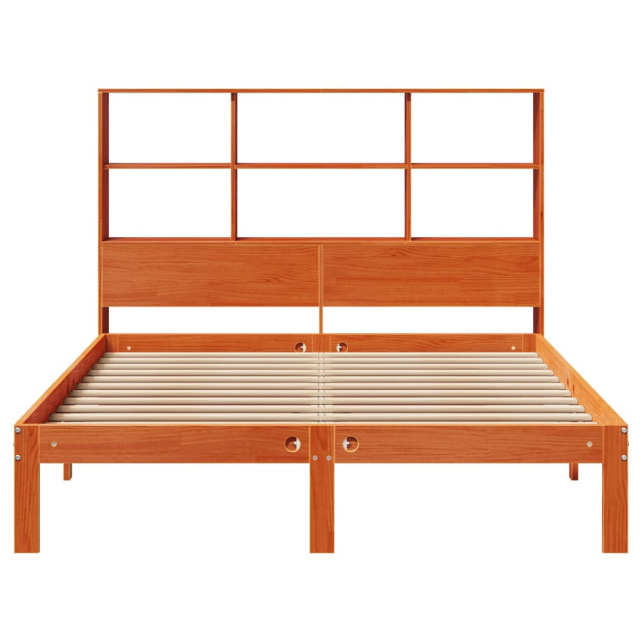 Bed met boekenkast zonder matras grenenhout wasbruin 140x200 cm
