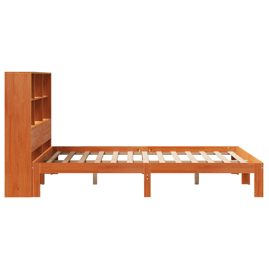 Bed met boekenkast zonder matras grenenhout wasbruin 140x200 cm