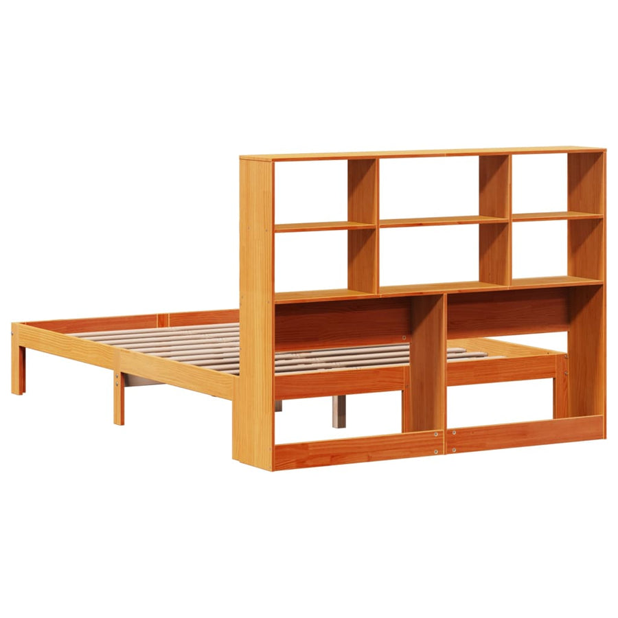 Bed met boekenkast zonder matras grenenhout wasbruin 140x200 cm