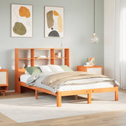 Bed 140x200 cm grenenhout wasbruin met boekenkast